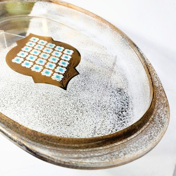 Vintage Pyrex + Culver Valencia Pattern 1233 Glass Shallow Roasting/Serving Gold - Picture 3 of 8